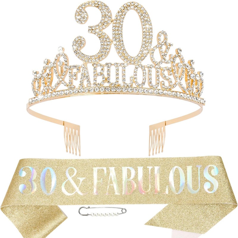 Hapdoo 30th Birthday Crown & Tiara Set - Fabulous Decorations for Women - Happy 30th - Image 1